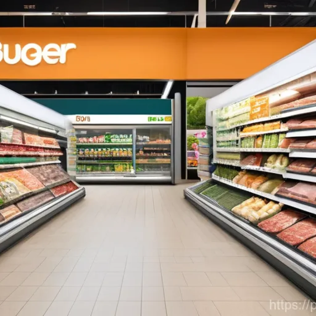 대체육 활용의 실무적 팁 - **Prompt:** A visually appealing and modern supermarket aisle brimming with a diverse array of plant...